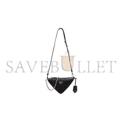 PRADA METAL TRIANGLE LOGO ZIP CLOSURE SOFT LAMBSKIN SHOULDER BAG 1BC190 (26*15*11cm)